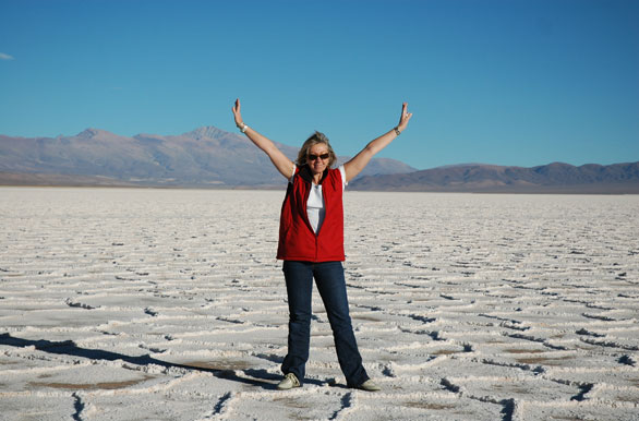 Posing in the salt desert