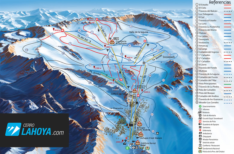 Mapa das pistas de esqui La Hoya