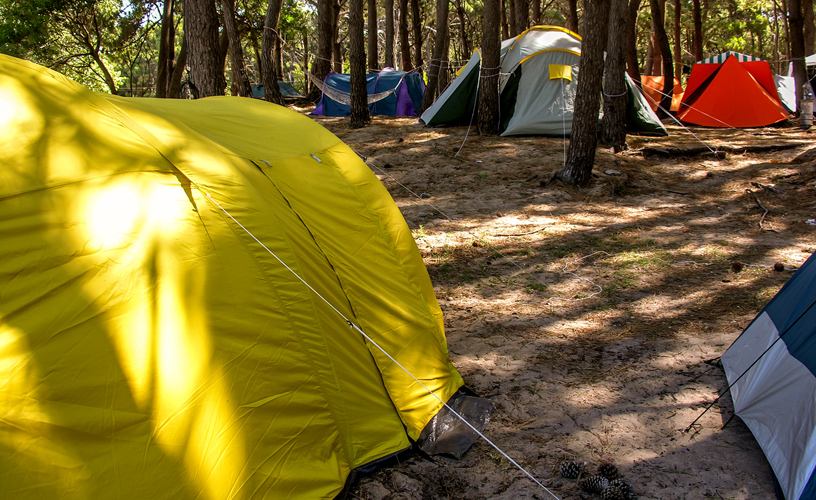 Small portable houses made of colorful fabric