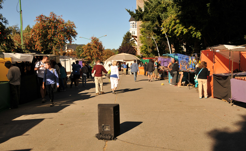 Colorful stands and assorted products