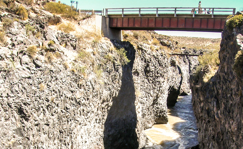 A deep ravine carved